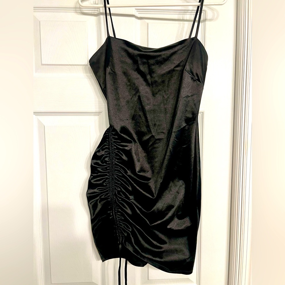 Black spaghetti strap cinch side dress